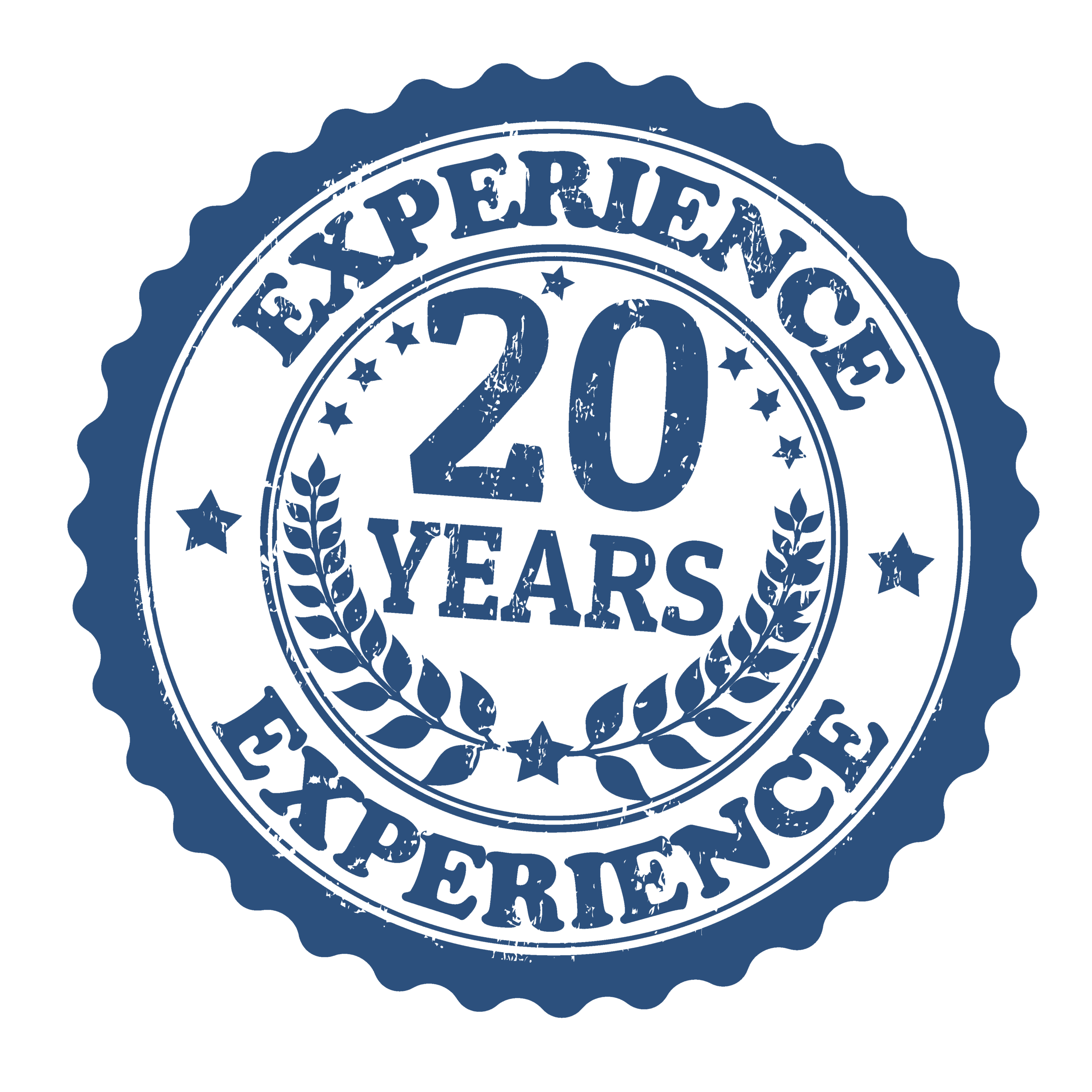 20 Years Experience: 20 years of experience badge for kitchen and bathroom remodeling.